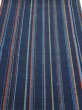 Photo1: 2A01z60  Japanese Kimono Silk TSUMUGI FABRIC Stripe Dark navy 41.7x14.4 (1)