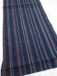 Photo2: 2A01z60  Japanese Kimono Silk TSUMUGI FABRIC Stripe Dark navy 41.7x14.4 (2)