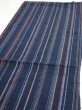 Photo3: 2A01z60  Japanese Kimono Silk TSUMUGI FABRIC Stripe Dark navy 41.7x14.4 (3)