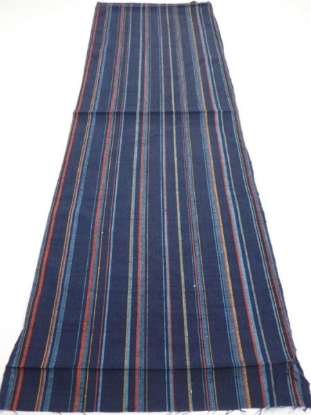 Photo5: 2A01z60  Japanese Kimono Silk TSUMUGI FABRIC Stripe Dark navy 41.7x14.4 (5)