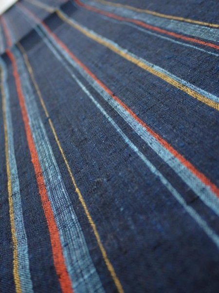 Photo4: 2A02z60  Japanese Kimono Silk TSUMUGI FABRIC Stripe Dark navy 41.7x14.4 (4)