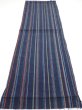 Photo5: 2A02z60  Japanese Kimono Silk TSUMUGI FABRIC Stripe Dark navy 41.7x14.4 (5)