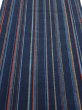 Photo1: 2A06z90  Japanese Kimono Silk TSUMUGI FABRIC Stripe Dark navy 66.1x14.6 (1)