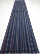 Photo5: 2A06z90  Japanese Kimono Silk TSUMUGI FABRIC Stripe Dark navy 66.1x14.6 (5)