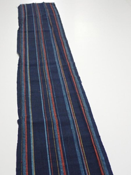Photo3: 2A07z40  Japanese Kimono Silk TSUMUGI FABRIC Stripe Dark navy 58.7x7.3 (3)