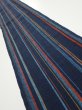 Photo1: 2A08z40  Japanese Kimono Silk TSUMUGI FABRIC Stripe Dark navy 59.1x7.1 (1)