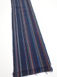 Photo2: 2A08z40  Japanese Kimono Silk TSUMUGI FABRIC Stripe Dark navy 59.1x7.1 (2)