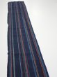 Photo3: 2A08z40  Japanese Kimono Silk TSUMUGI FABRIC Stripe Dark navy 59.1x7.1 (3)