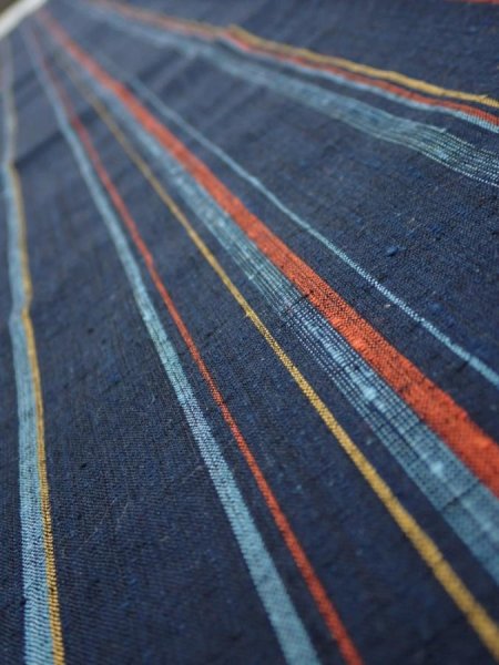 Photo4: 2A08z40  Japanese Kimono Silk TSUMUGI FABRIC Stripe Dark navy 59.1x7.1 (4)