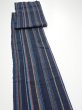Photo3: 2A09z60  Japanese Kimono Silk TSUMUGI FABRIC Stripe Dark navy 81.1x7.3 (3)