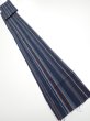Photo5: 2A09z60  Japanese Kimono Silk TSUMUGI FABRIC Stripe Dark navy 81.1x7.3 (5)
