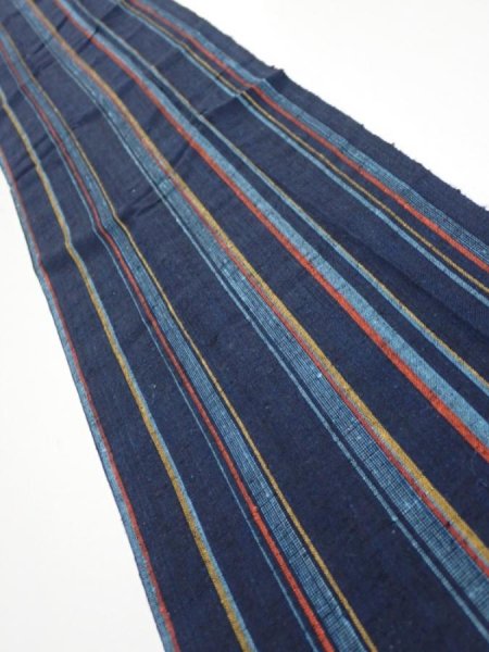Photo2: 2A10z30  Japanese Kimono Silk TSUMUGI FABRIC Stripe Dark navy 36.6x7.1 (2)