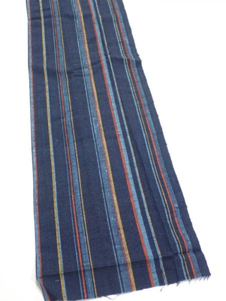 Photo3: 2A10z30  Japanese Kimono Silk TSUMUGI FABRIC Stripe Dark navy 36.6x7.1 (3)