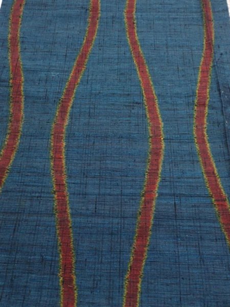 Photo1: 2A01z60  Japanese Kimono Silk TSUMUGI FABRIC Tatewaku Dark cyan 41.7x15.0 (1)