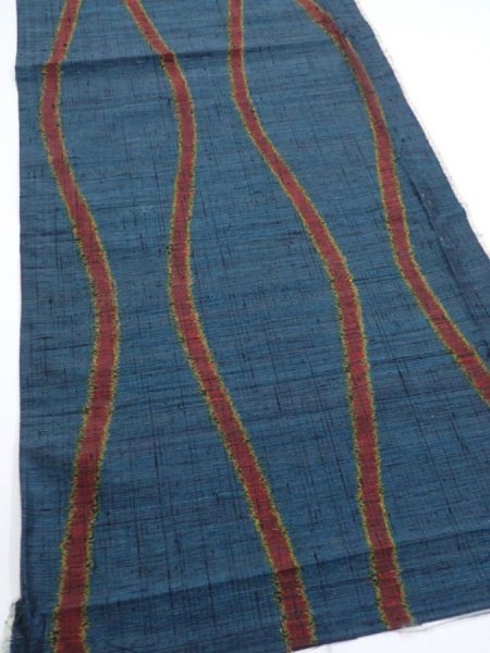 Photo2: 2A01z60  Japanese Kimono Silk TSUMUGI FABRIC Tatewaku Dark cyan 41.7x15.0 (2)