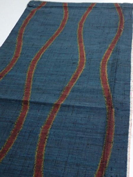 Photo3: 2A01z60  Japanese Kimono Silk TSUMUGI FABRIC Tatewaku Dark cyan 41.7x15.0 (3)