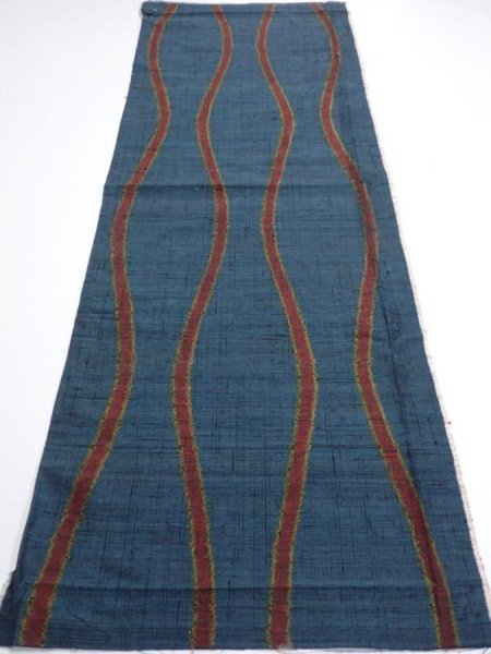 Photo5: 2A01z60  Japanese Kimono Silk TSUMUGI FABRIC Tatewaku Dark cyan 41.7x15.0 (5)