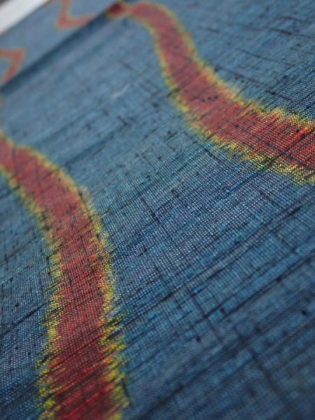 Photo4: 2A02z60  Japanese Kimono Silk TSUMUGI FABRIC Tatewaku Dark cyan 41.7x14.8 (4)