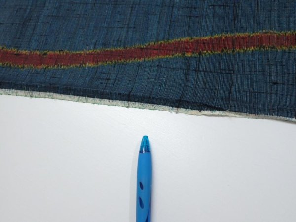 Photo6: 2A02z60  Japanese Kimono Silk TSUMUGI FABRIC Tatewaku Dark cyan 41.7x14.8 (6)