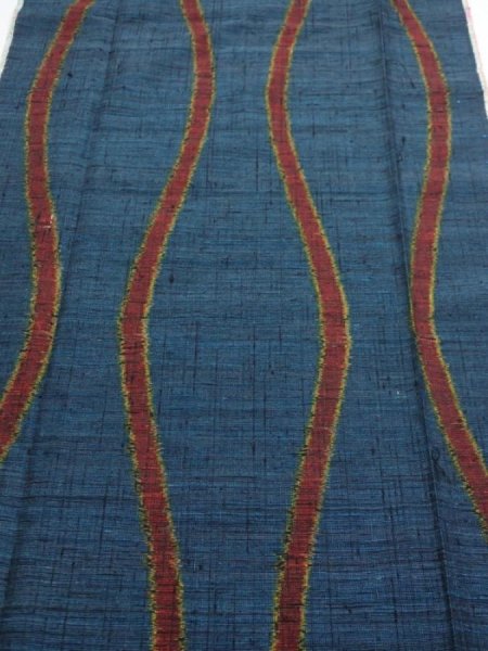Photo1: 2A03z80  Japanese Kimono Silk TSUMUGI FABRIC Tatewaku Dark cyan 62.2x14.8 (1)