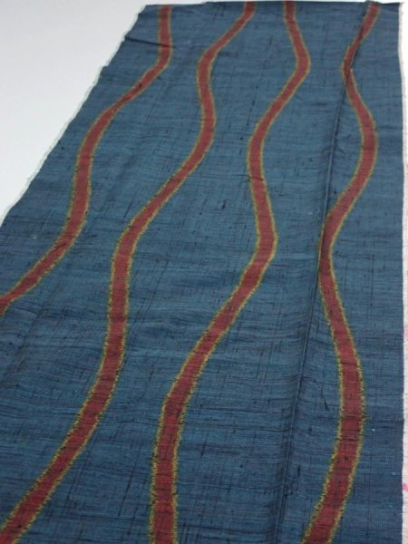 Photo3: 2A03z80  Japanese Kimono Silk TSUMUGI FABRIC Tatewaku Dark cyan 62.2x14.8 (3)