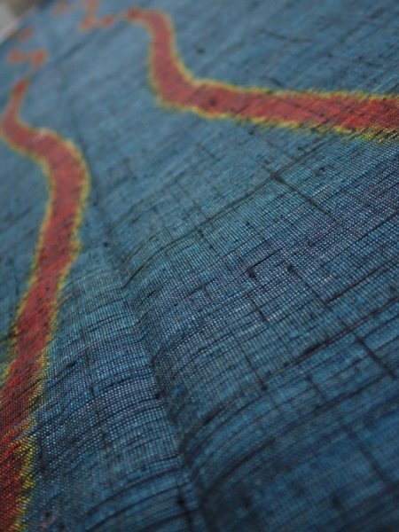 Photo4: 2A03z80  Japanese Kimono Silk TSUMUGI FABRIC Tatewaku Dark cyan 62.2x14.8 (4)