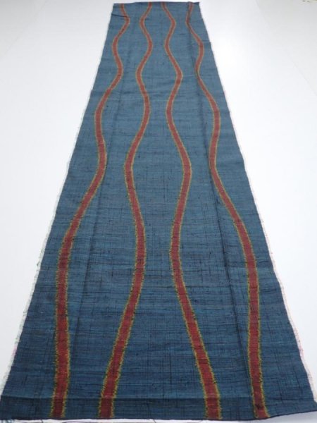 Photo5: 2A05z80  Japanese Kimono Silk TSUMUGI FABRIC Tatewaku Dark cyan 61.8x14.8 (5)