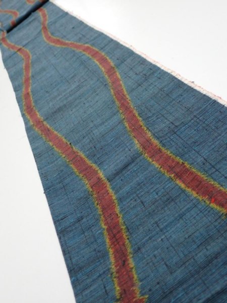 Photo1: 2A09z50  Japanese Kimono Silk TSUMUGI FABRIC Tatewaku Dark cyan 76.0x7.3 (1)
