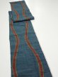 Photo3: 2A09z50  Japanese Kimono Silk TSUMUGI FABRIC Tatewaku Dark cyan 76.0x7.3 (3)