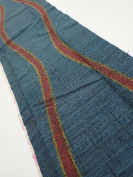 Photo3: 2A10z20  Japanese Kimono Silk TSUMUGI FABRIC Tatewaku Dark cyan 32.3x7.3 (3)