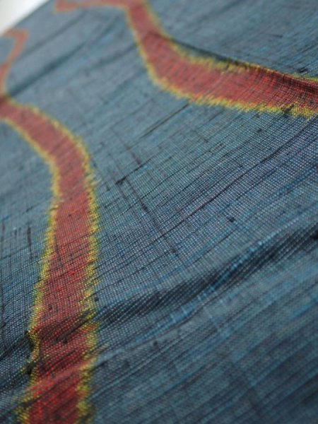 Photo5: 2A10z20  Japanese Kimono Silk TSUMUGI FABRIC Tatewaku Dark cyan 32.3x7.3 (5)