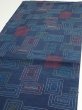Photo3: 1H01z50  Japanese Kimono Silk TSUMUGI FABRIC  Dark navy 39.4x14.6 (3)