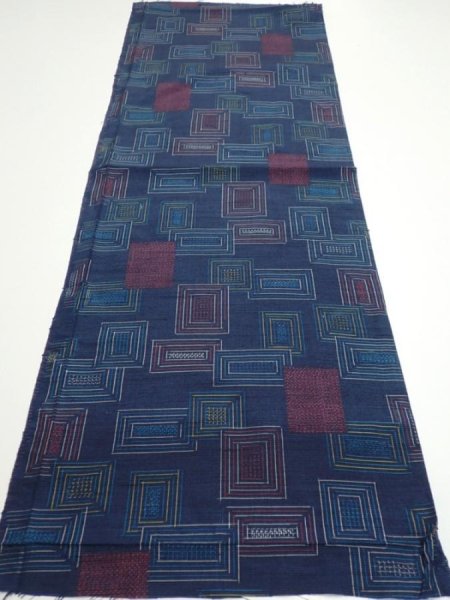 Photo5: 1H01z50  Japanese Kimono Silk TSUMUGI FABRIC  Dark navy 39.4x14.6 (5)