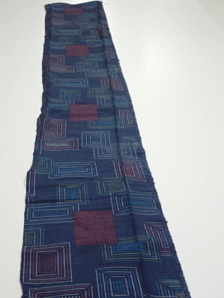 Photo3: 1H07z40  Japanese Kimono Silk TSUMUGI FABRIC  Dark navy 61.8x7.5 (3)
