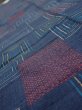 Photo4: 1H07z40  Japanese Kimono Silk TSUMUGI FABRIC  Dark navy 61.8x7.5 (4)