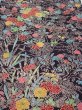 Photo1: 1H06z100  Japanese Kimono Crepe Silk  FABRIC Flowers Dark grape 65.4x14.4 (1)
