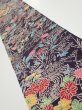 Photo1: 1H07z40  Japanese Kimono Crepe Silk  FABRIC Flowers Dark grape 40.6x6.9 (1)