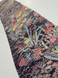 Photo1: 1H08z40  Japanese Kimono Crepe Silk  FABRIC Flowers Dark grape 39.8x7.1 (1)