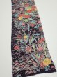 Photo3: 1H08z40  Japanese Kimono Crepe Silk  FABRIC Flowers Dark grape 39.8x7.1 (3)