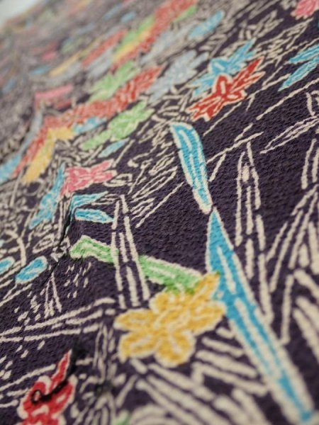 Photo5: 1H08z40  Japanese Kimono Crepe Silk  FABRIC Flowers Dark grape 39.8x7.1 (5)