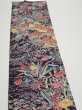 Photo3: 1H11z30  Japanese Kimono Crepe Silk  FABRIC Flowers Dark grape 37.0x7.3 (3)