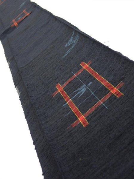 Photo1: 1H07z40  Japanese Kimono Silk TSUMUGI FABRIC Swallow  Navy-Black 57.5x7.5 (1)