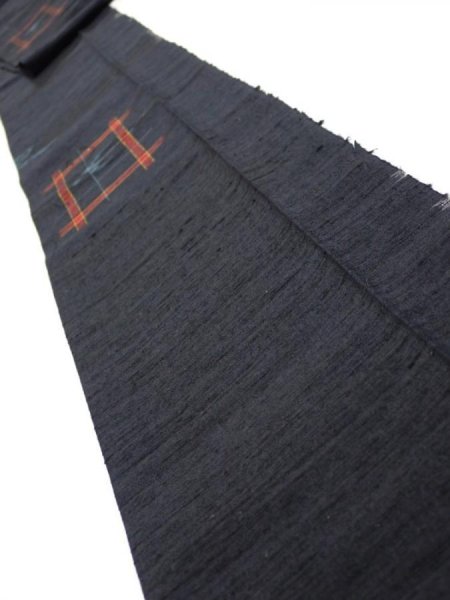 Photo1: 1H09z50  Japanese Kimono Silk TSUMUGI FABRIC Swallow  Navy-Black 80.7x6.7 (1)