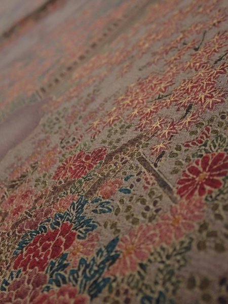 Photo4: 1H02z60  Japanese Kimono Silk  FABRIC Garden Brown-Gray 39.4x14.2 (4)