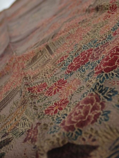 Photo5: 1H10z30  Japanese Kimono Silk  FABRIC Garden Brown-Gray 35.0x6.9 (5)