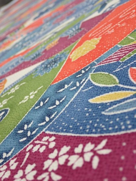 Photo4: 1H02z80  Japanese Kimono Crepe Silk  FABRIC Scenery Off-white 59.8x14.0 (4)