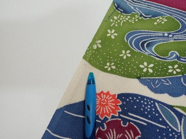 Photo6: 1H02z80  Japanese Kimono Crepe Silk  FABRIC Scenery Off-white 59.8x14.0 (6)