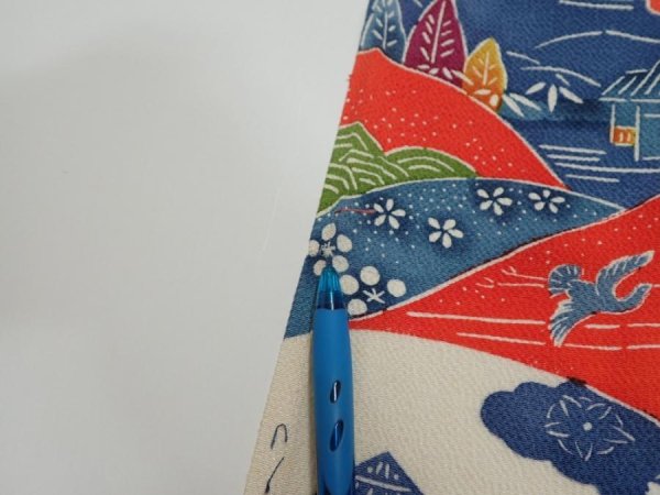 Photo7: 1H02z80  Japanese Kimono Crepe Silk  FABRIC Scenery Off-white 59.8x14.0 (7)