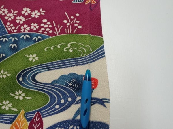 Photo8: 1H02z80  Japanese Kimono Crepe Silk  FABRIC Scenery Off-white 59.8x14.0 (8)