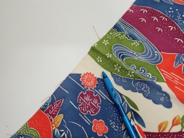 Photo9: 1H02z80  Japanese Kimono Crepe Silk  FABRIC Scenery Off-white 59.8x14.0 (9)